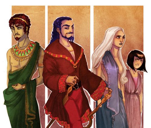 Od lewej: Hizahr, Daario, Daenerys, Missandei.